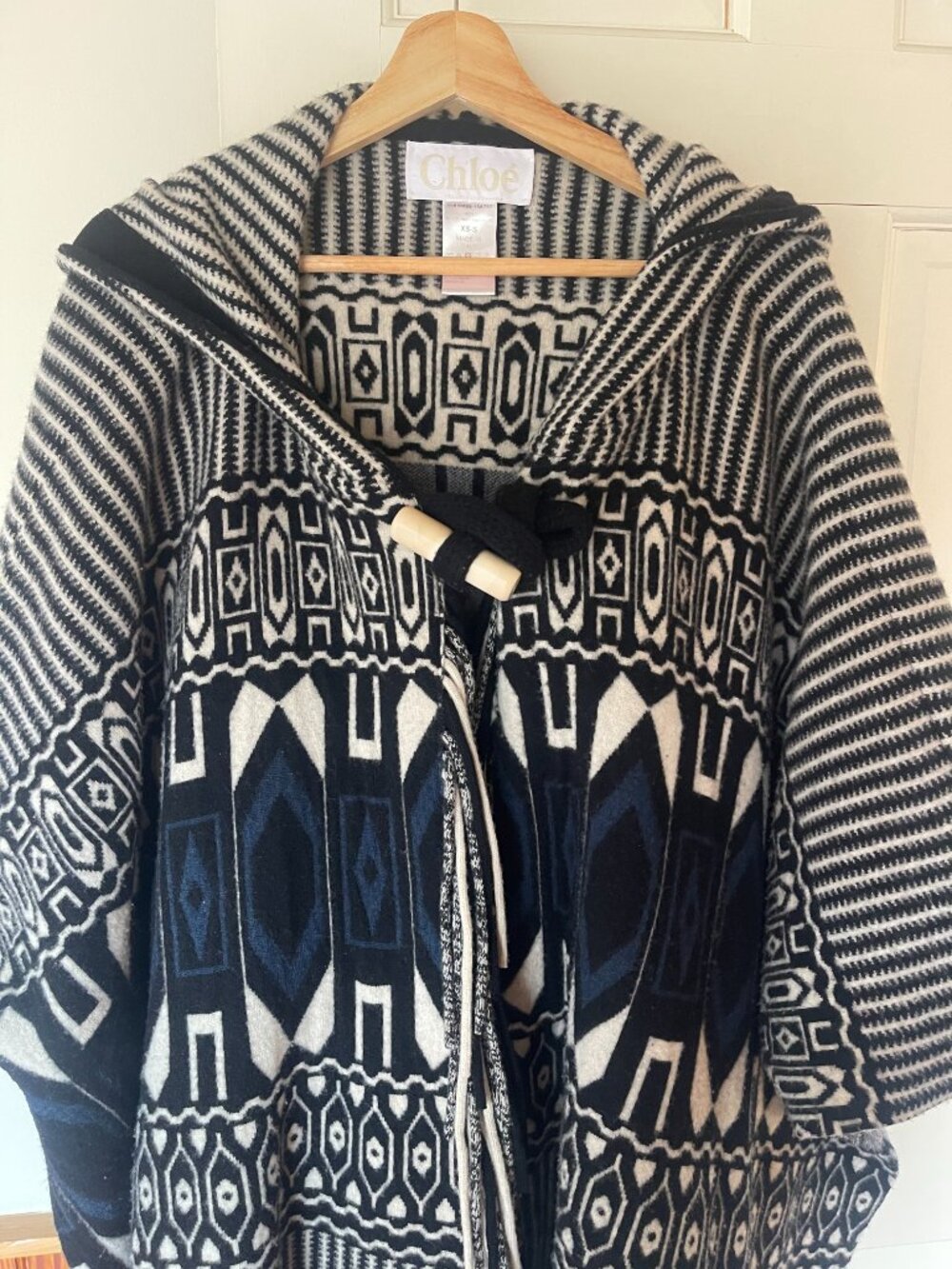 Chloe Intarsia Hooded Cape Poncho, S - Picture 5 of 7